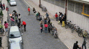 Cyclists near the Tagus River, Lisbon