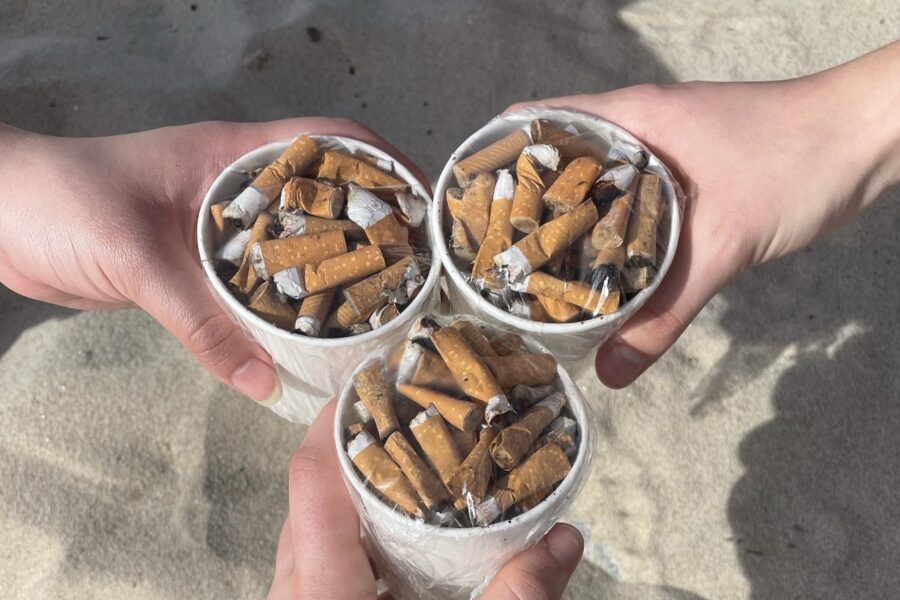 O impacto das beatas de cigarros na vida marinha.