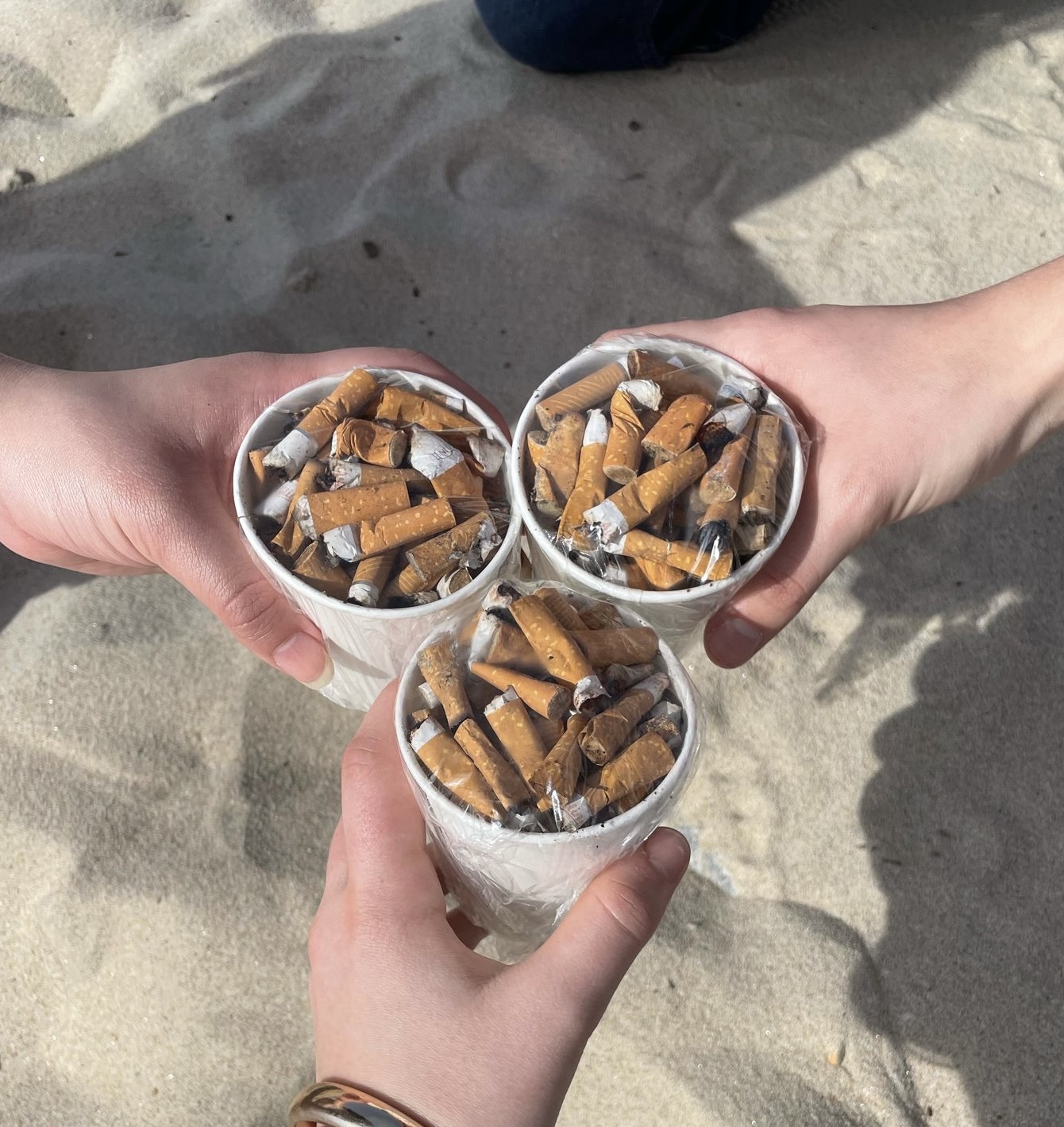O impacto das beatas de cigarros na vida marinha.